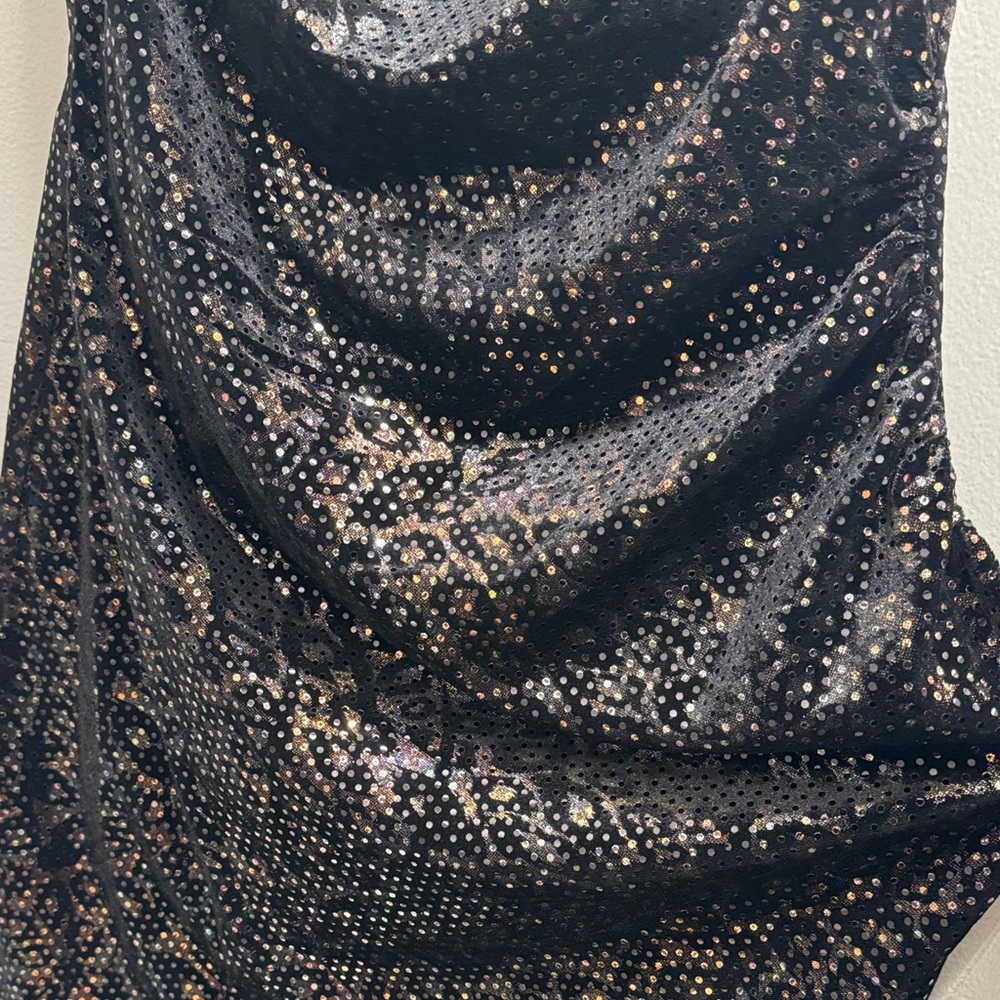 Black Sequin Mini Dress with Gold Chain Straps by Siena Size 16 - Picture 10 of 11